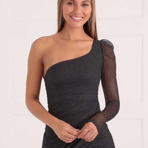 Larissa Puff Sleeve Mesh Dress in Black Shimmer - Picture 4 of 4